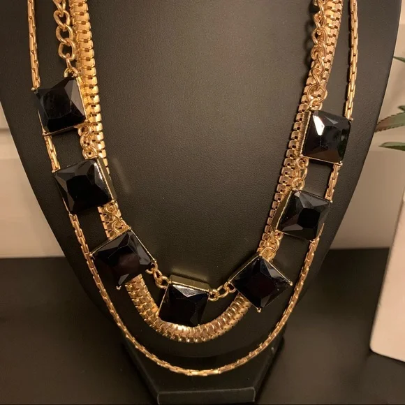 Black/Gold Triple Chain Statement Necklace - Picture 2 of 3